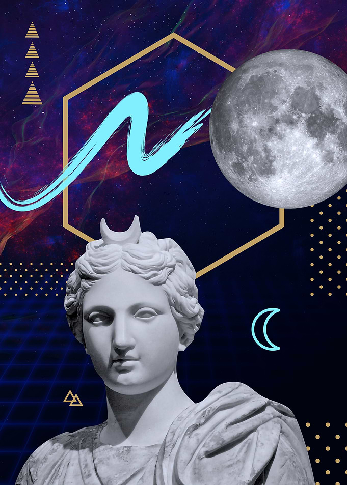 Moon neon space art