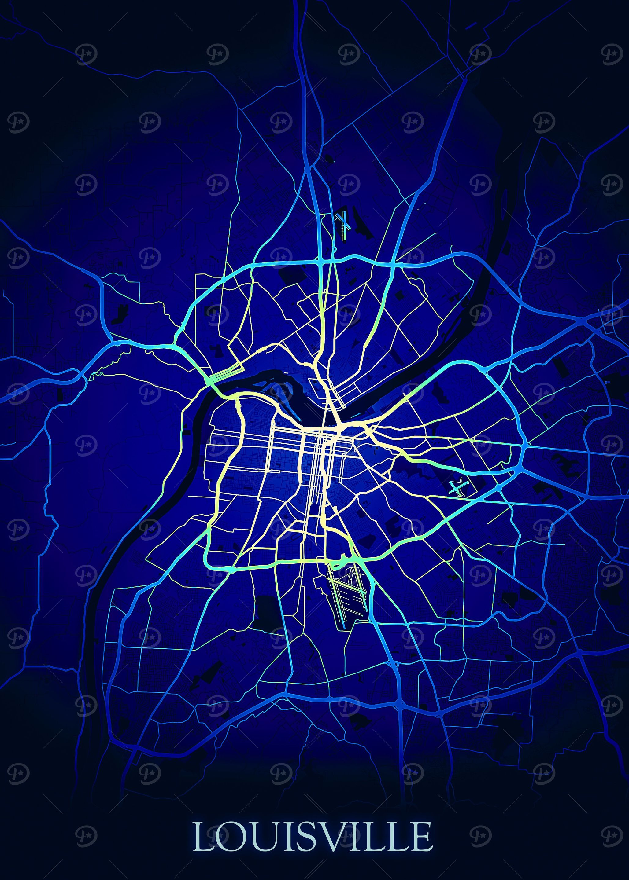 Louisville Blue Night Map