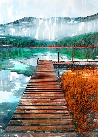 Wooden Jetty Serene Lake