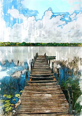 Old Wooden Jetty By Lake