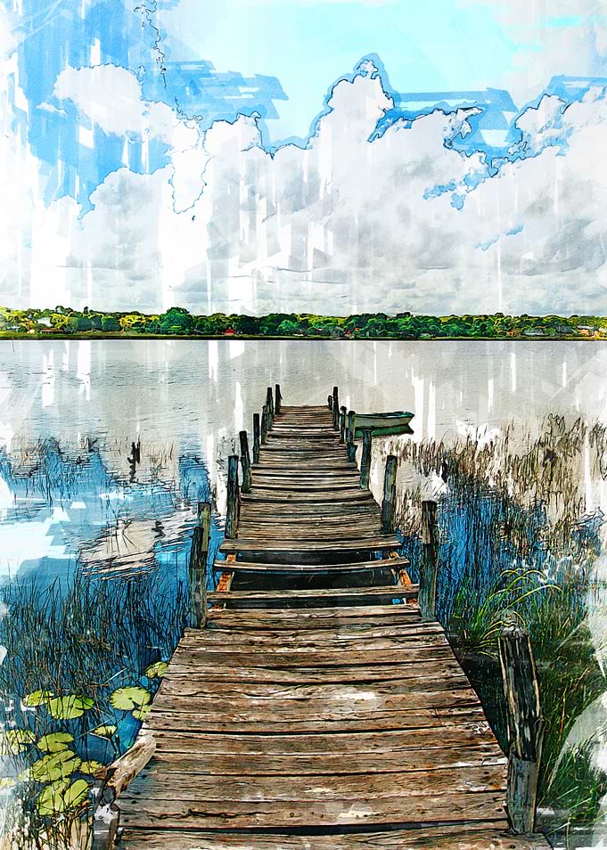 Old Wooden Jetty By Lake