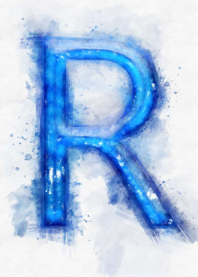 R letter watercolor