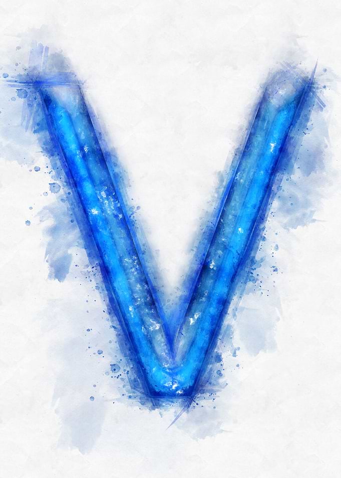 V letter watercolor