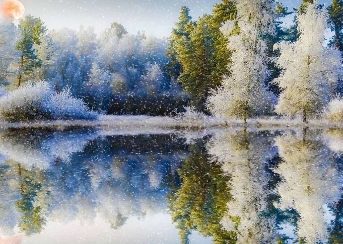 Lake with trees reflection