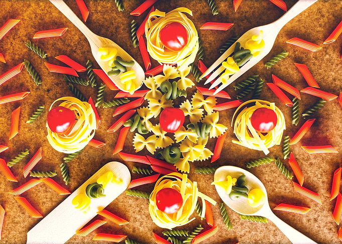 Various pasta and spoons