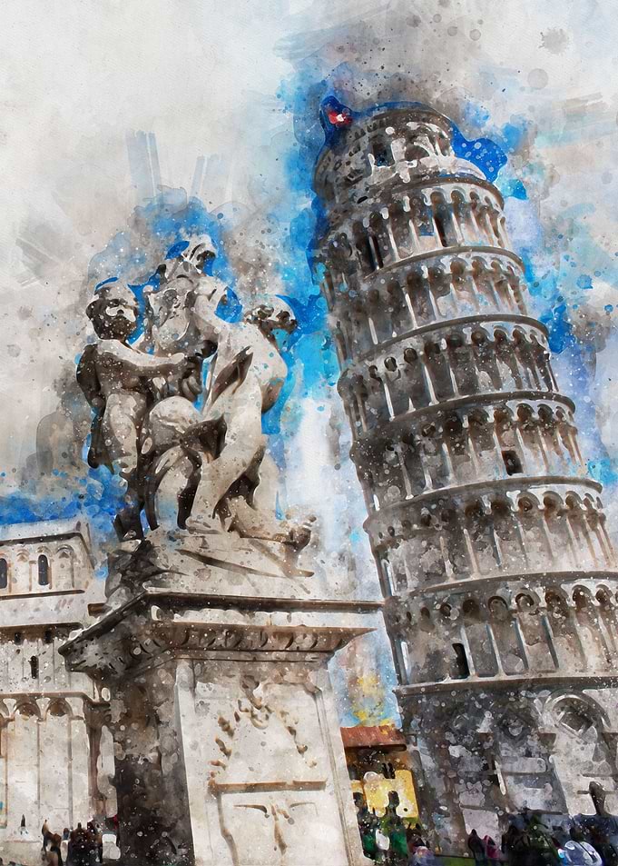 pisa tower with a statue