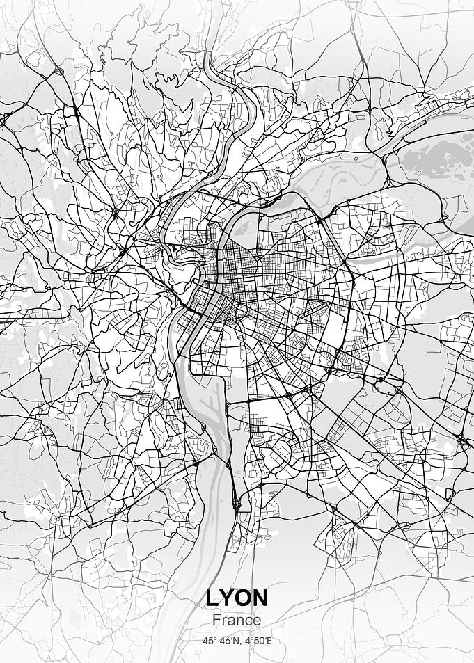 lyon city map white