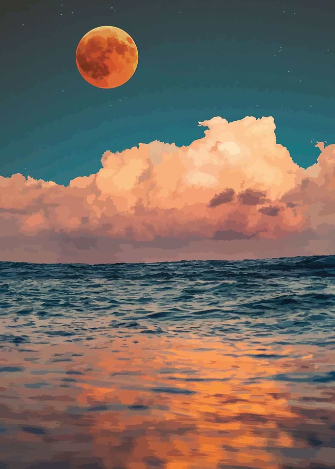 Sky with red moon