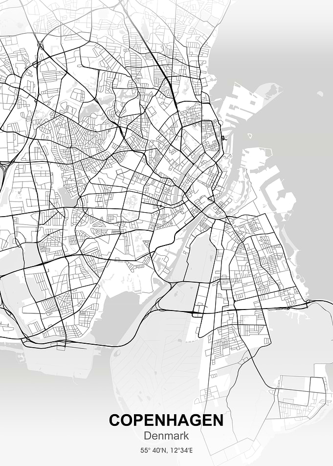 copenhagen city map white