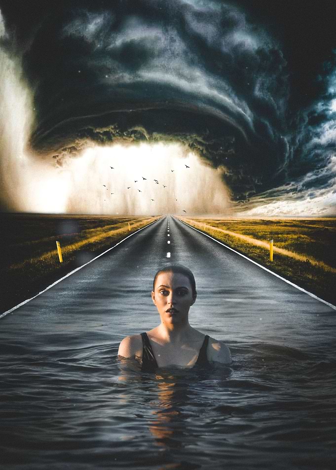 Tornado Girl Swim on Road