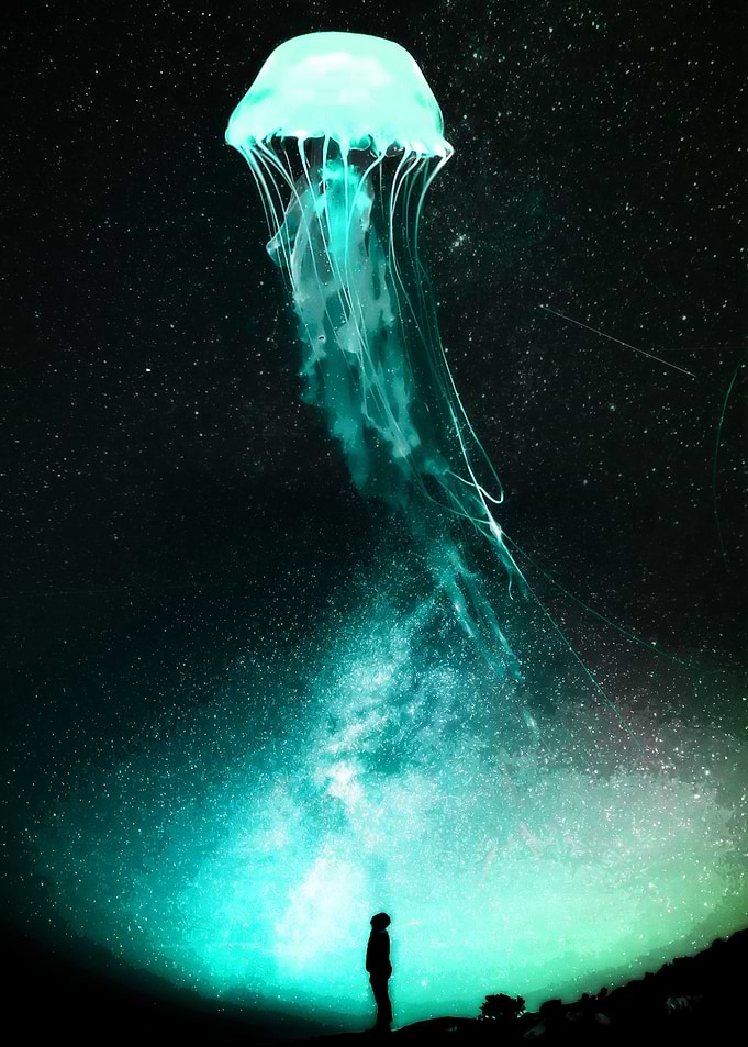 Blue Jellyfish in the Sky