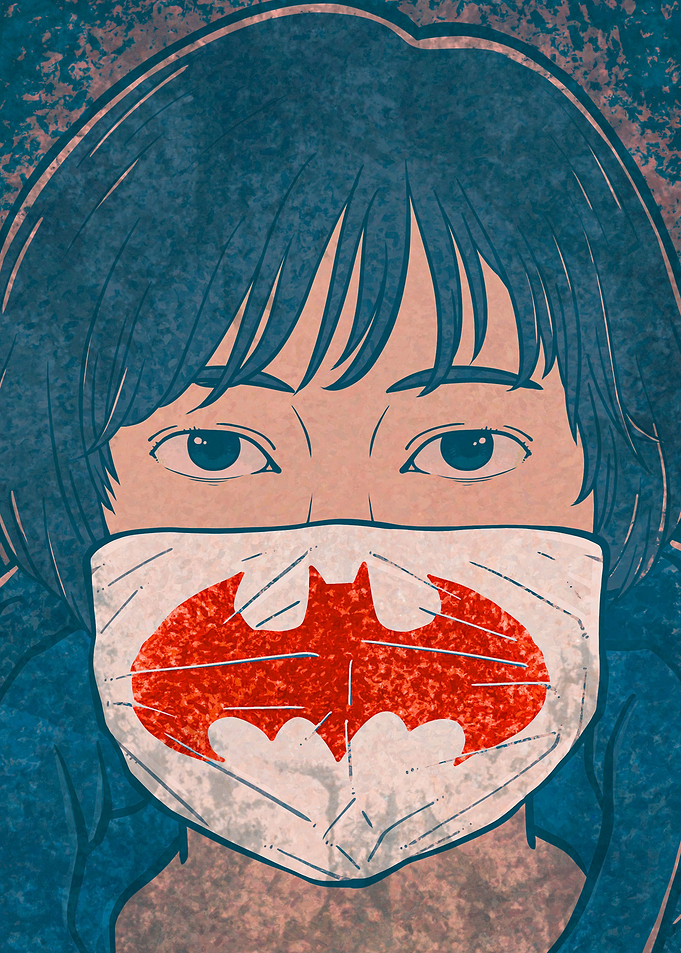 The girl wear mask covid19