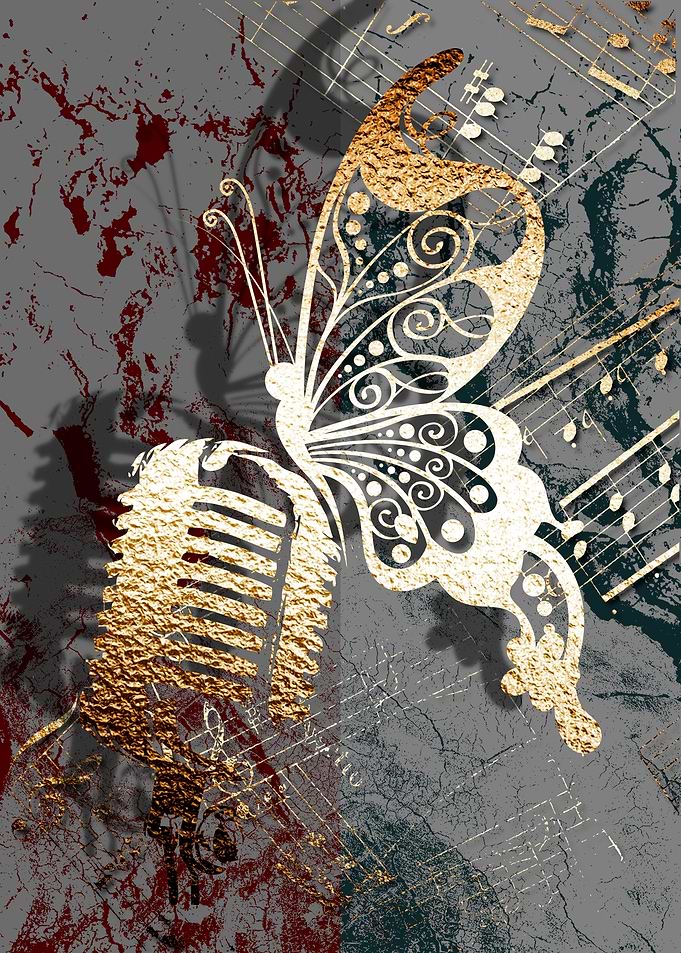 Gold Music Butterfly 3D