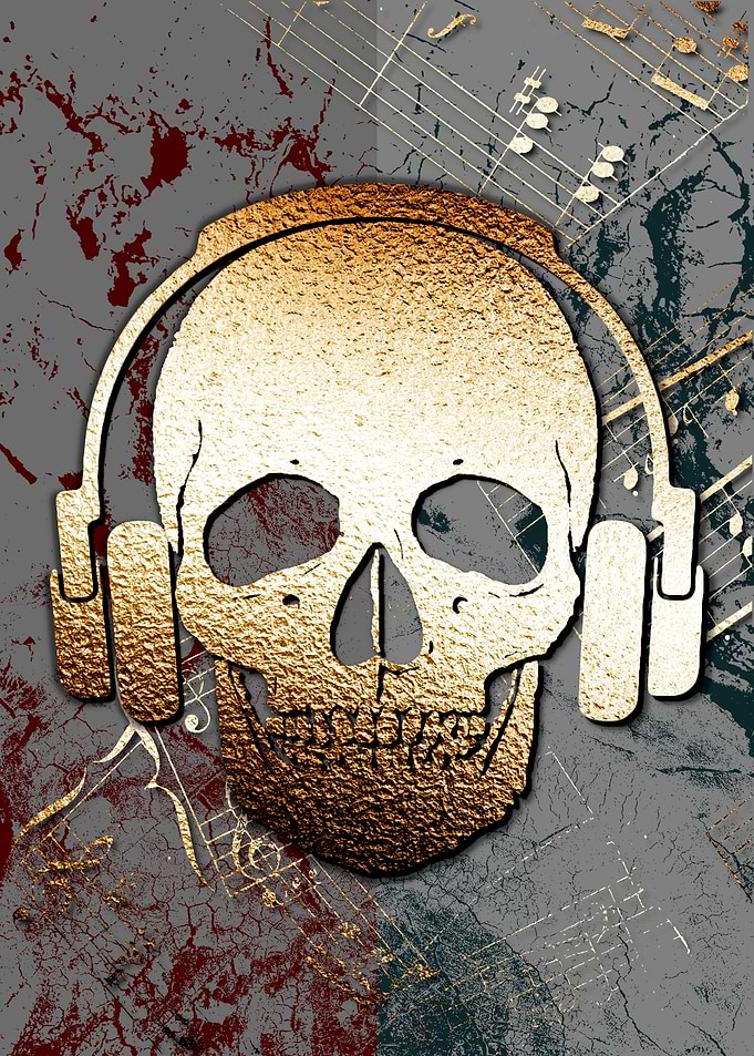 Gold Music Skull Poster