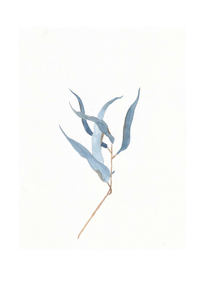 Blue Watercolor Leaf
