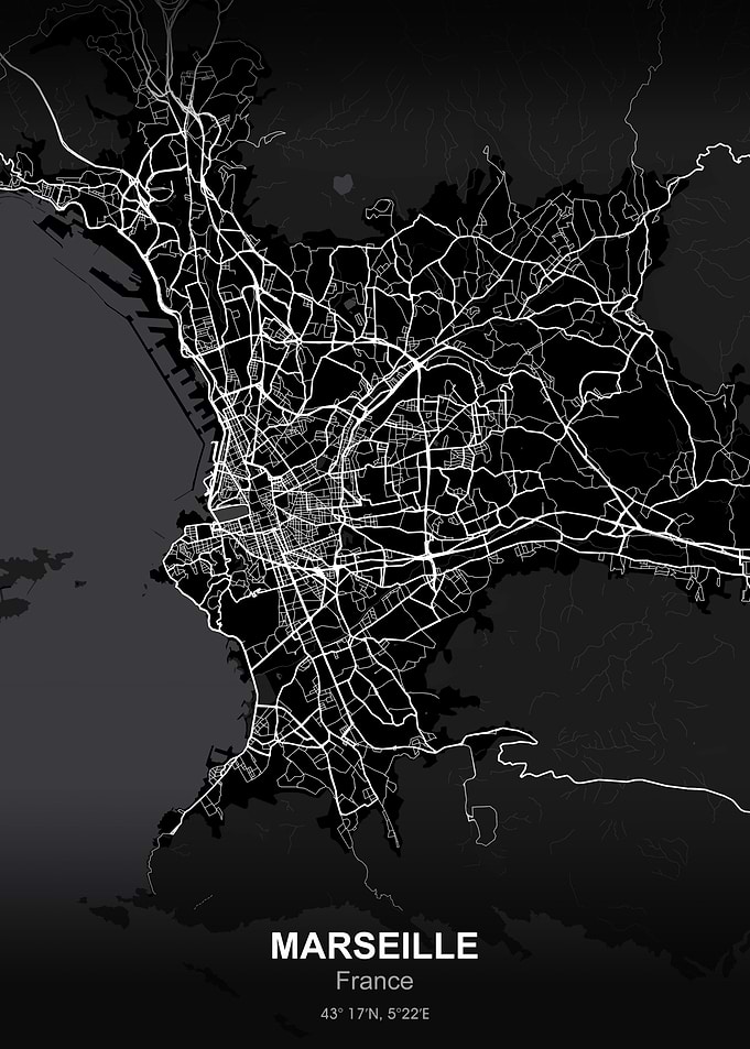 marseille City map black
