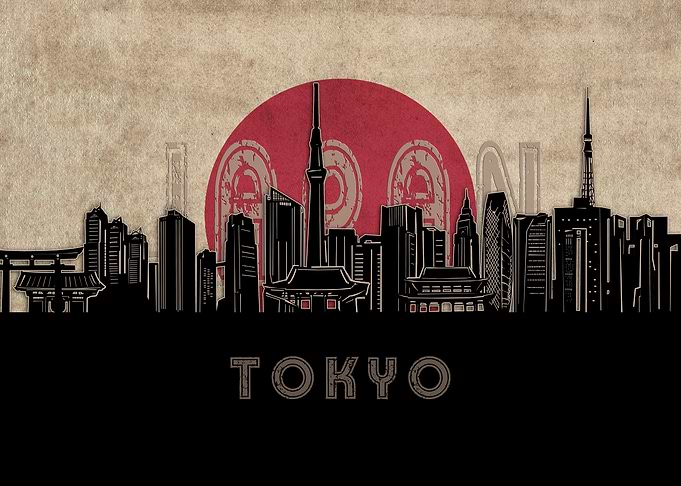 tokyo skyline flag