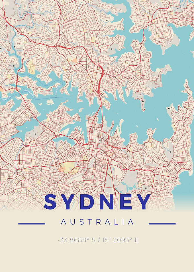 Sydney Vintage Map Style