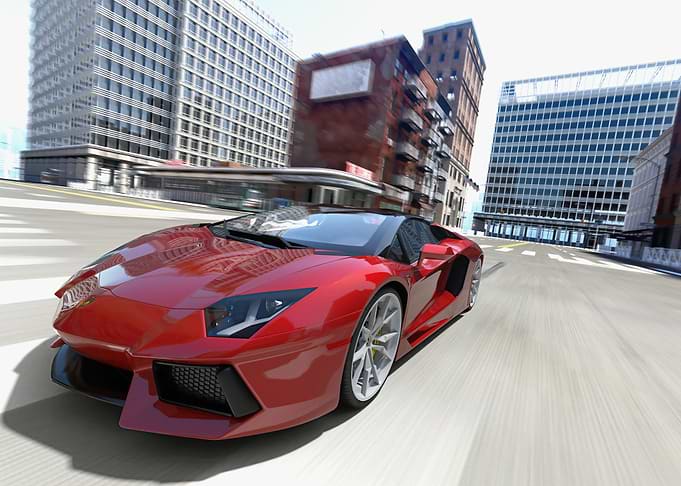 Red Sports Car Flying