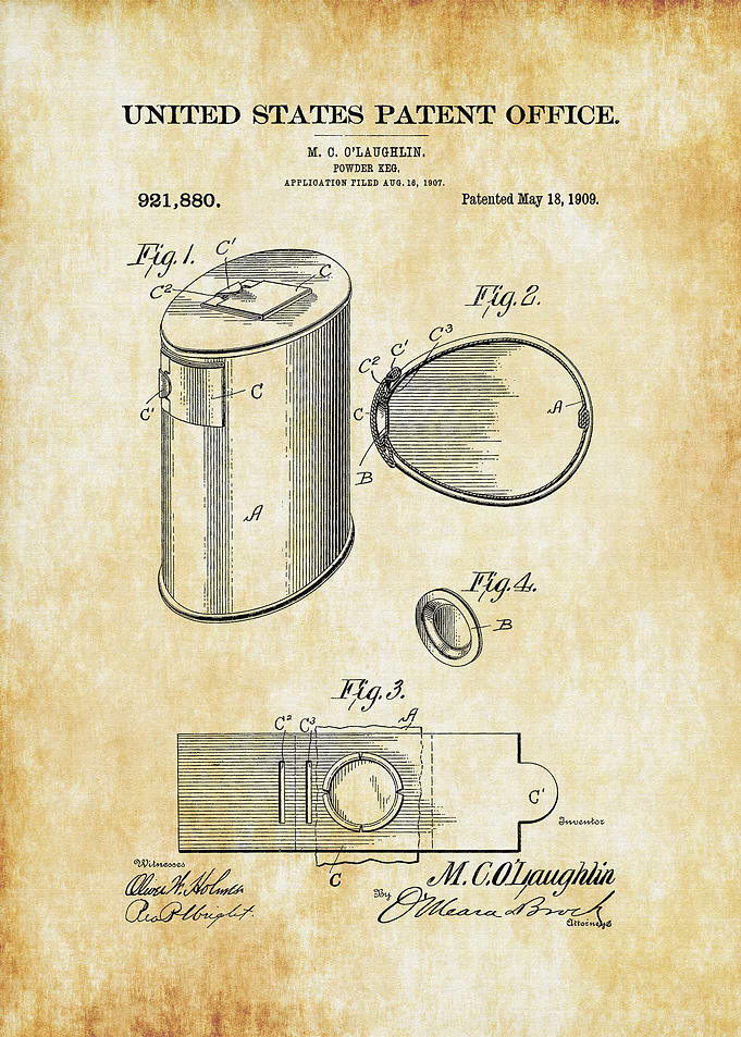Gun Powder Keg Patent 1909