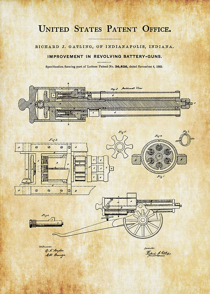 Gatling Gun Patent 1862