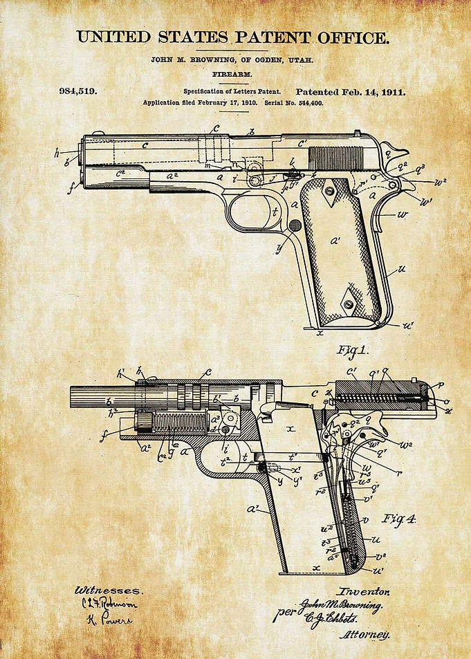 Colt 1911 Firearm Patent