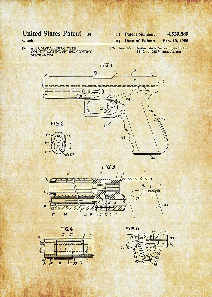 Glock Pistol Patent 1985