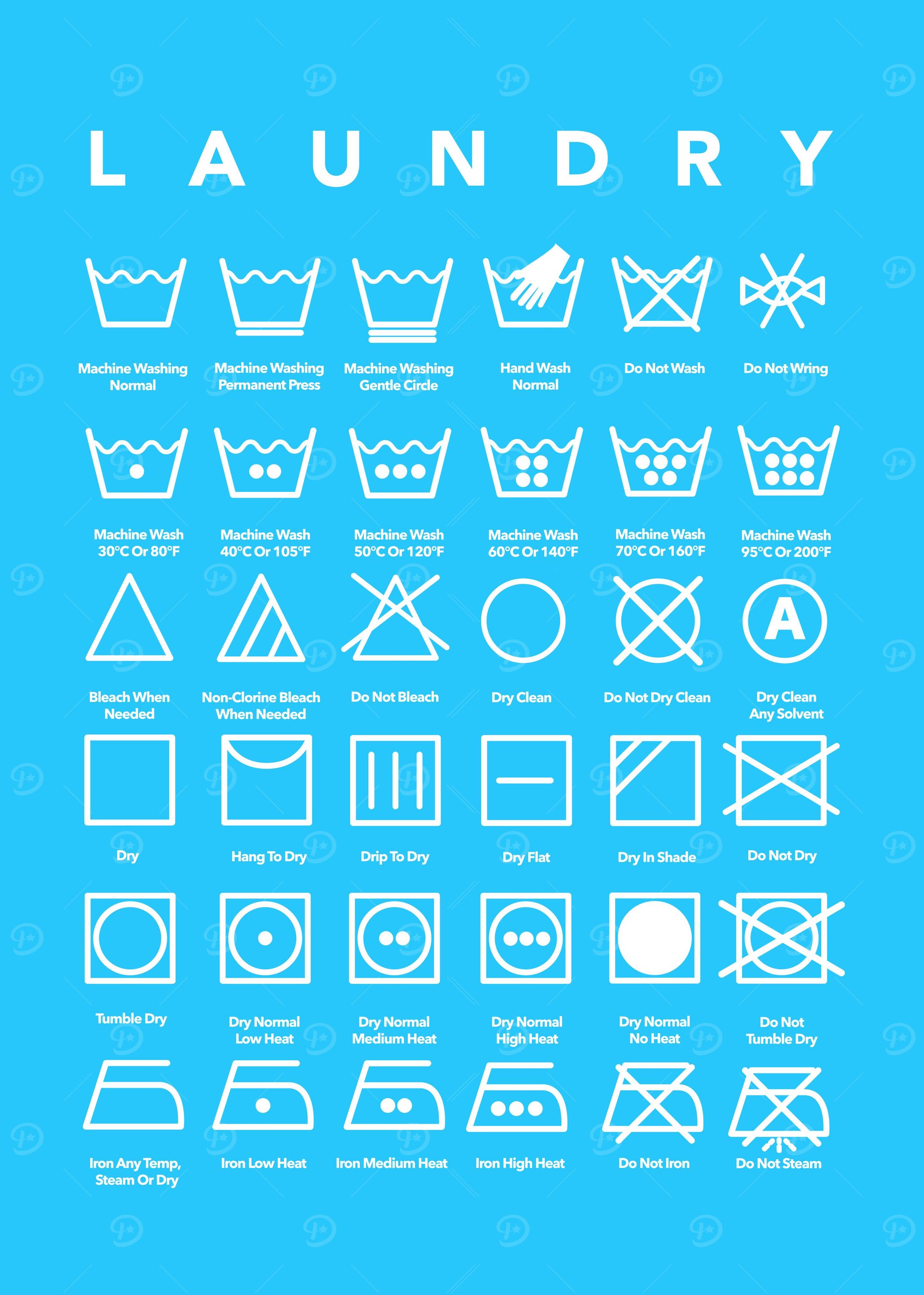 Laundry Instructions Blue