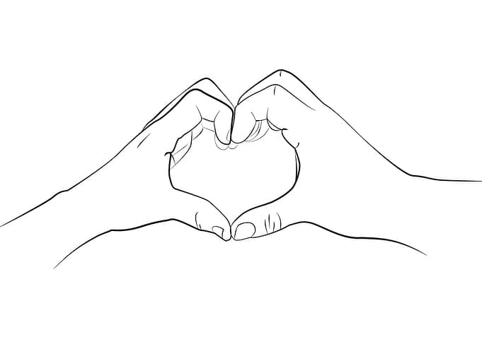 hands heart sign line art