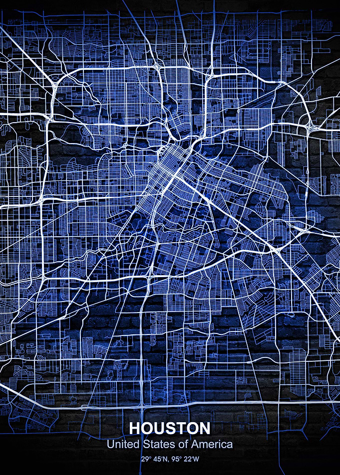 houston blue wall map