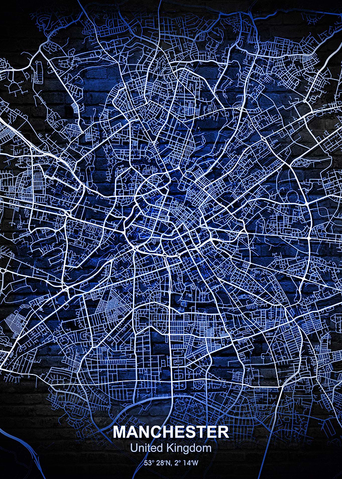 manchester blue wall map