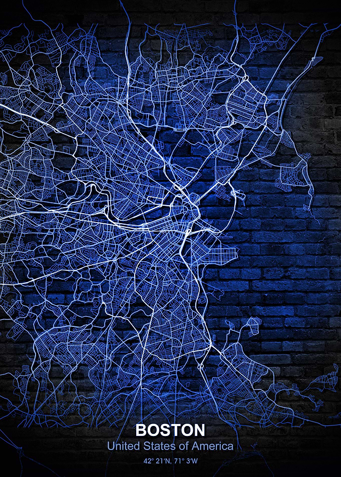 boston blue wall map