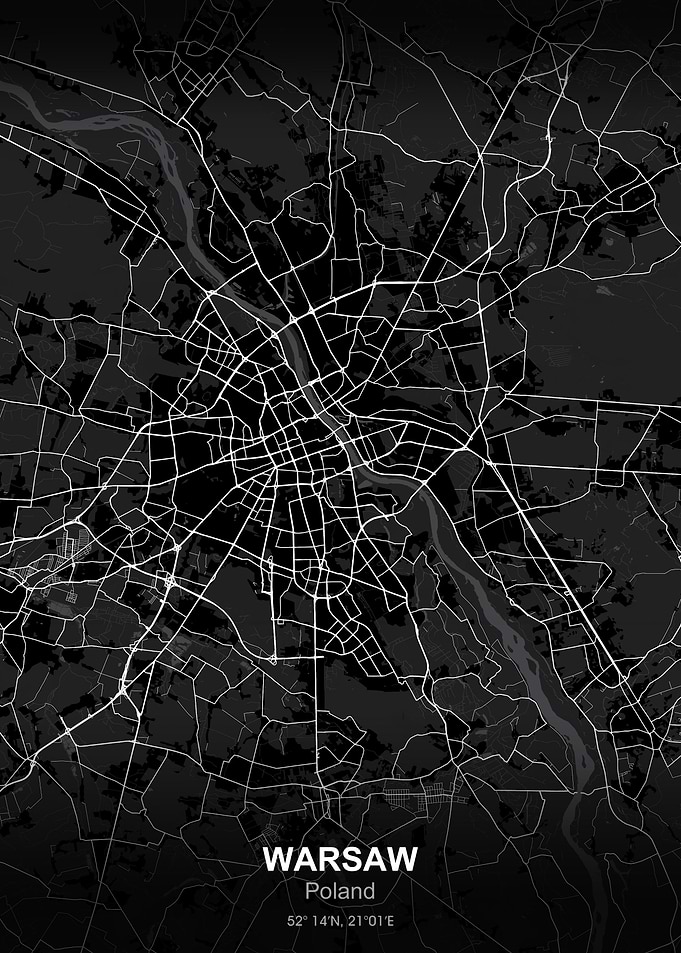 warsaw city map black