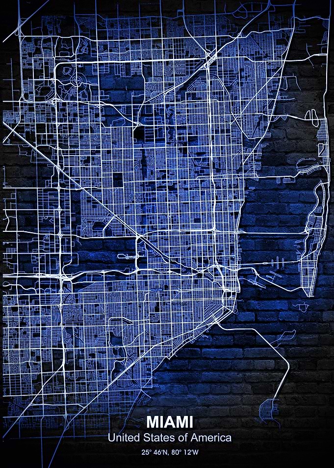 miami blue wall map