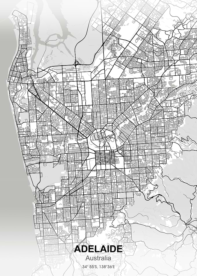 adelaide city map white