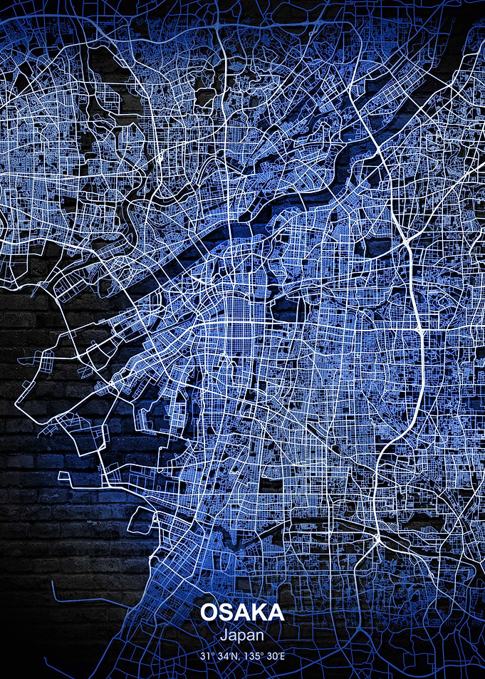 osaka blue wall map