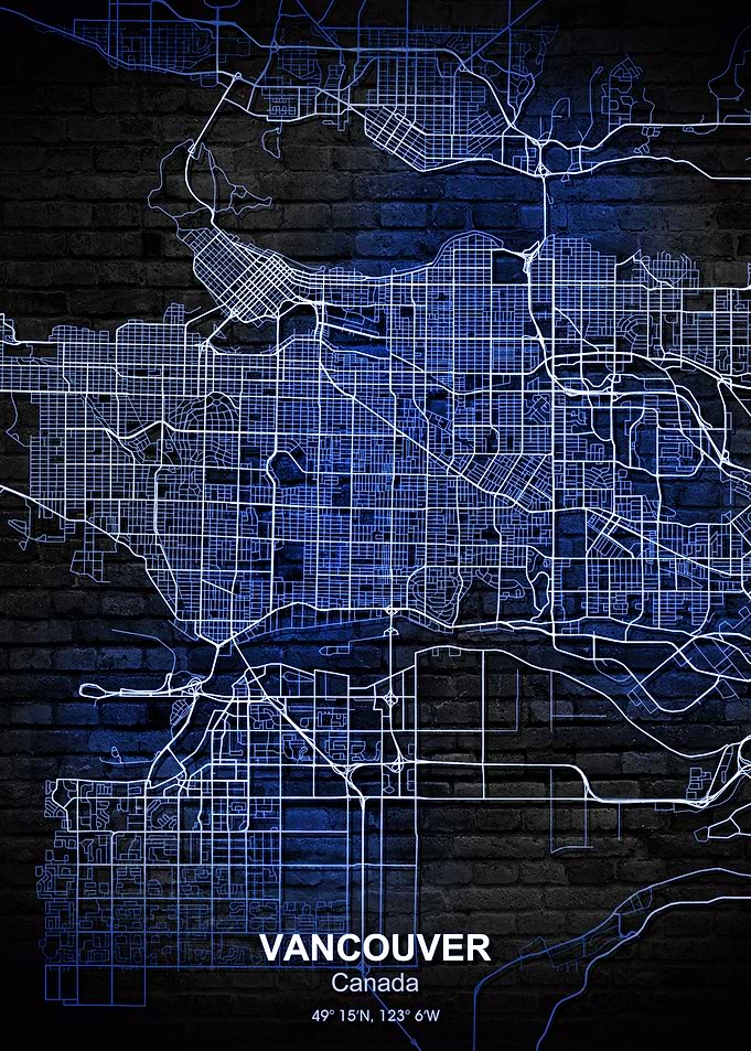 vancouver blue wall map