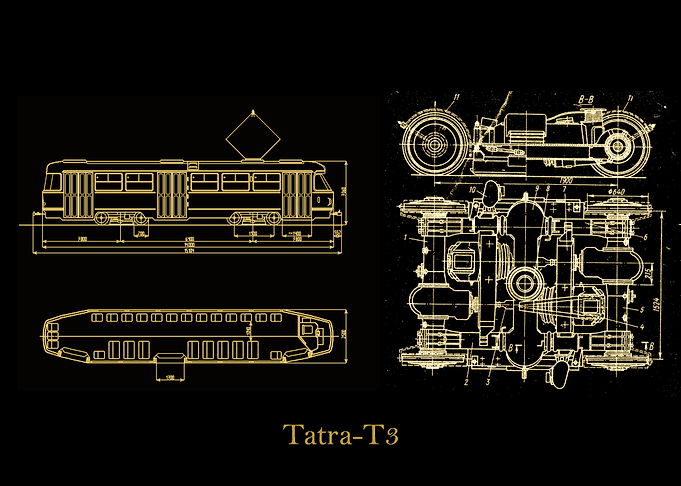 Tatra T3 blueprint gold