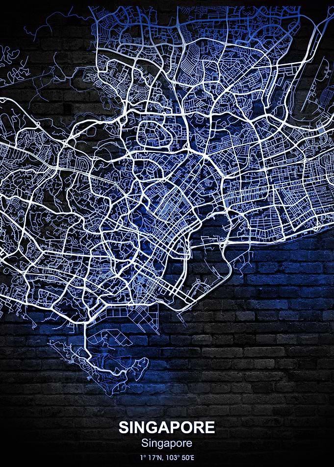 singapore blue wall map