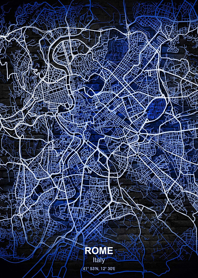 rome italy blue wall map