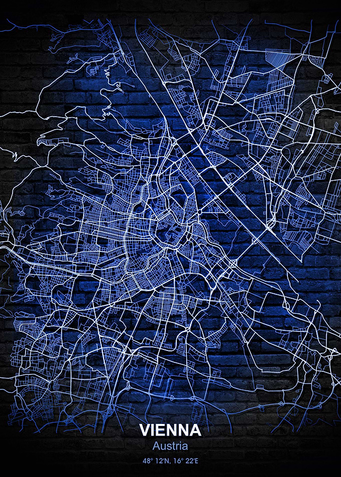 vienna blue wall map