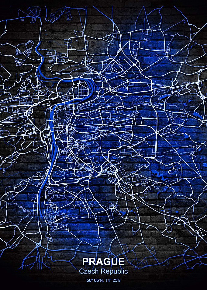 prague blue wall map