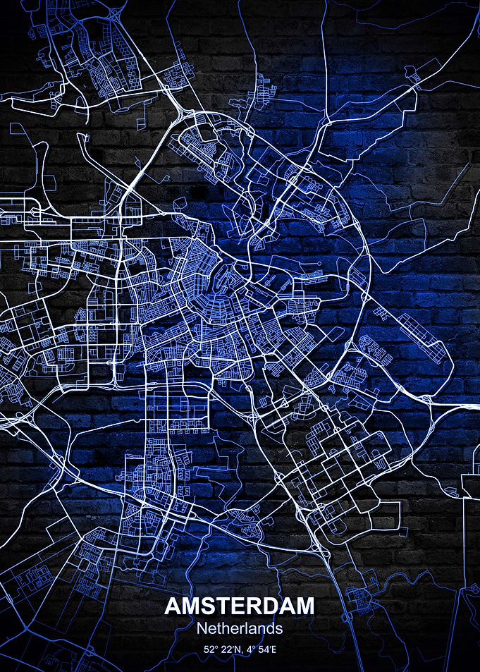 amsterdam blue wall map