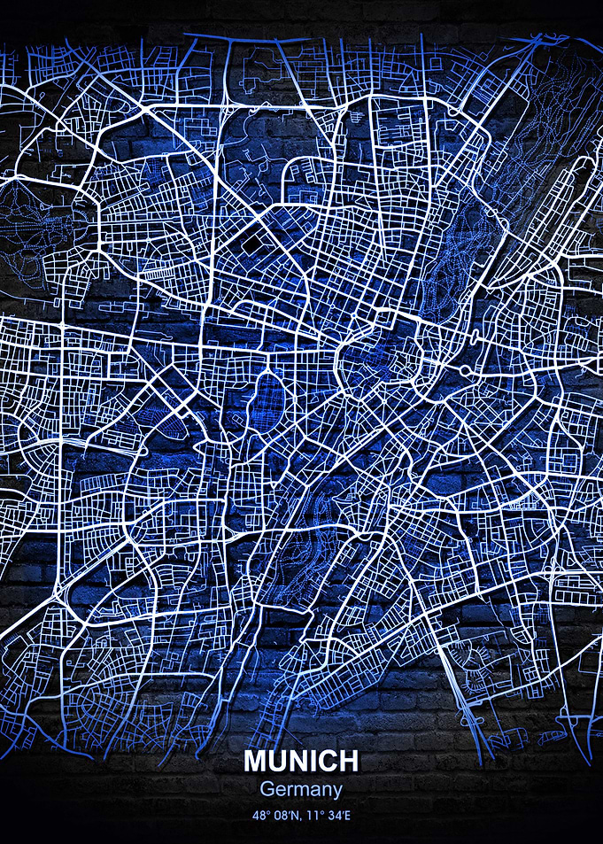 munich blue wall map