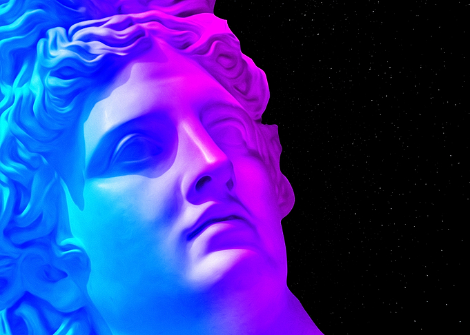 Ancient neon gods Apollo