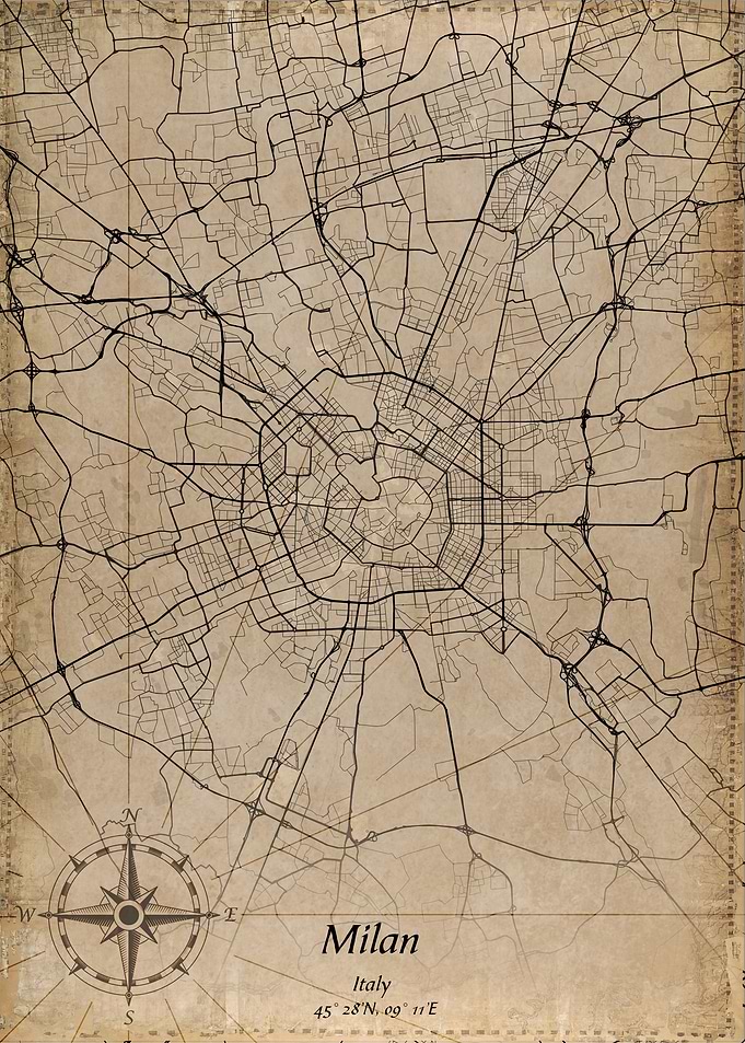 milan italy vintage map