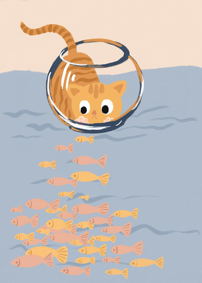 Funny Cat in Aquarium Fish