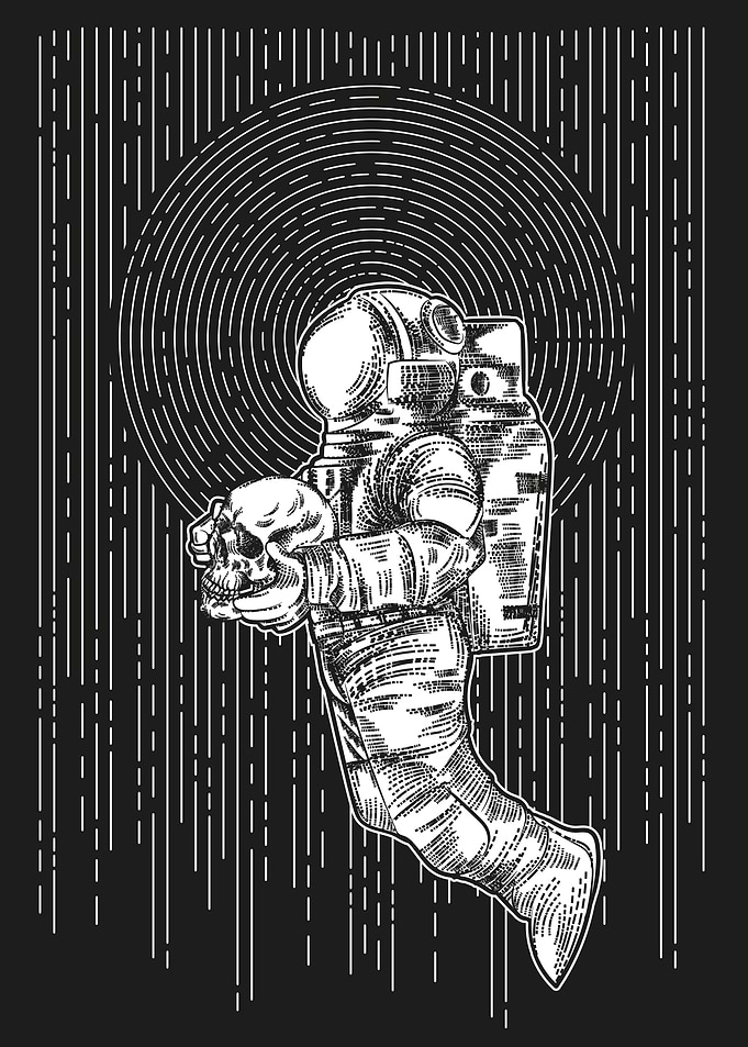 Astronaut Holds Skull