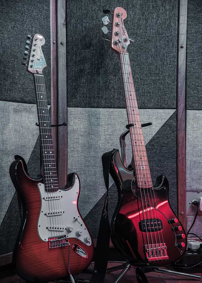 red black guitar