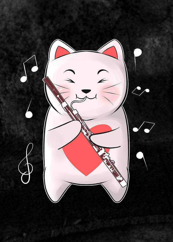 Cute Cat Playing Bassoon